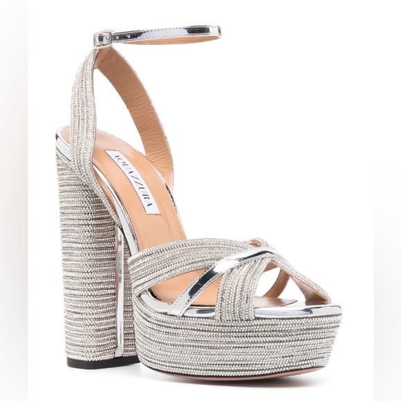AUTH WOMEN’S AQUAZZURA SUNDANCE 140 CRYSTAL EMBELLISHED PLATFORM SANDALS - SZ 6. - Picture 4 of 12
